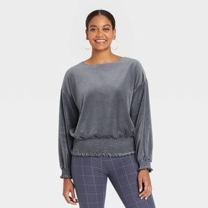 A New Day Women's Bishop Long Sleeve Velvet Smocked Top
